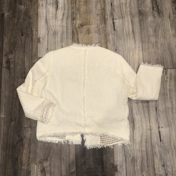 Zara Basic Large Cropped Jacket - 100% Cotton - White - Fringe - - Picture 2 of 7